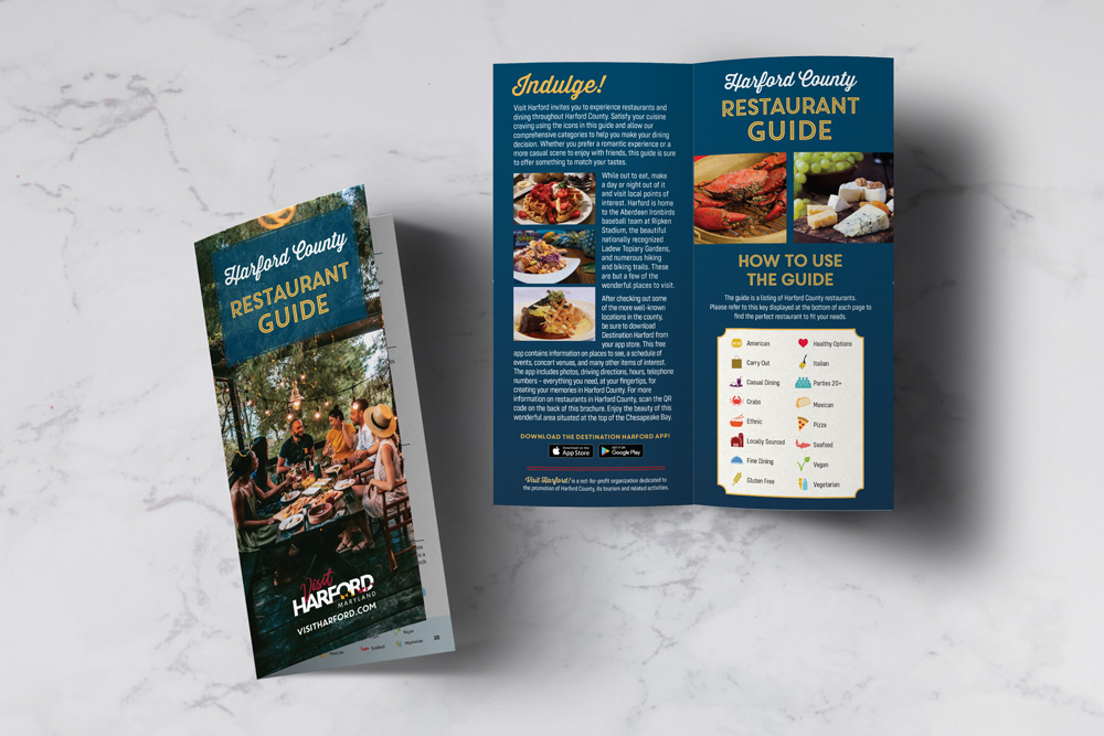 Harford County restaurant guide 2020, brochure design marketing for tourism and hospitality