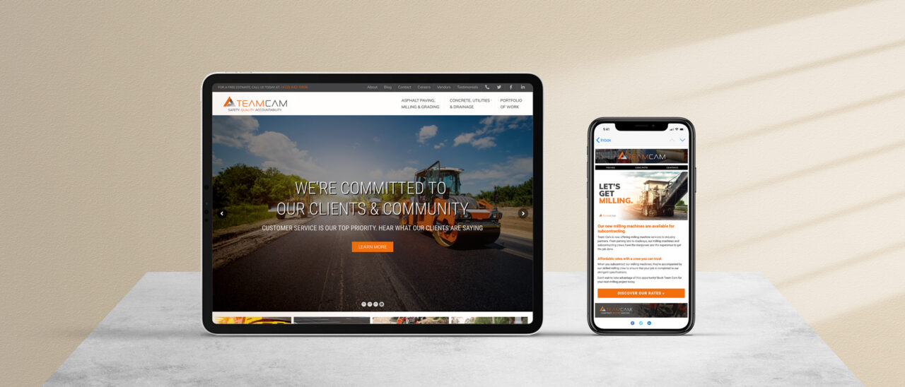 Team Cam website and email marketing, digital marketing and publications, marketing strategy