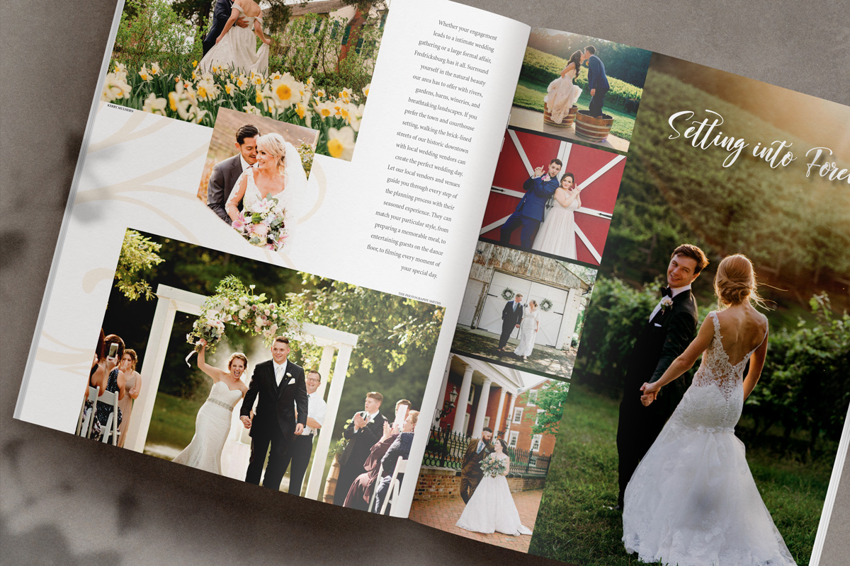 Open spread of Visit Fredericksburg wedding destination guide